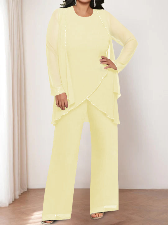 Chiffon Round Neck Mother of the Bride Pantsuits with Jacket - 画像 (54)