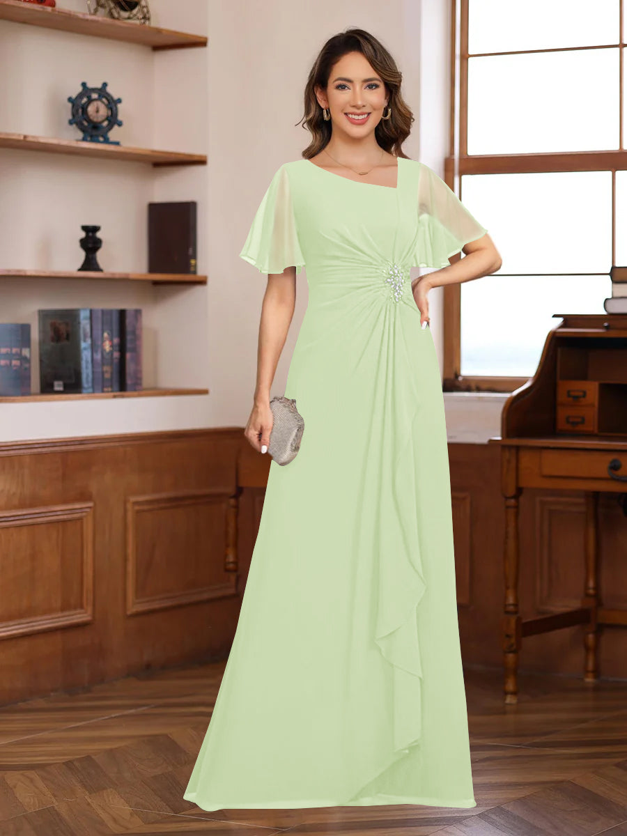 A-Line/Princess V-Neck Short Sleeves Chiffon Mother of the Bride & Groom Dresses with Appliques & Ruffles - 画像 (6)