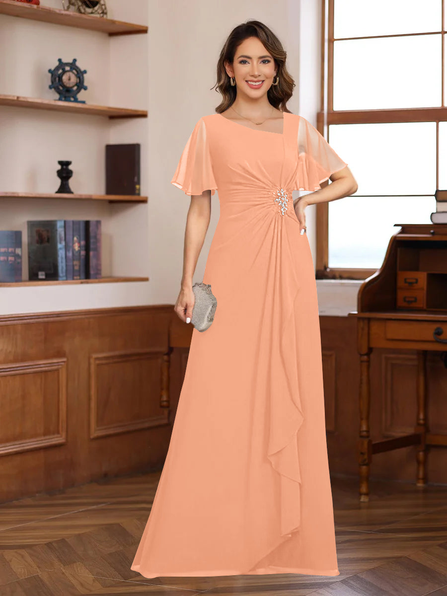 A-Line/Princess V-Neck Short Sleeves Chiffon Mother of the Bride & Groom Dresses with Appliques & Ruffles - 画像 (10)