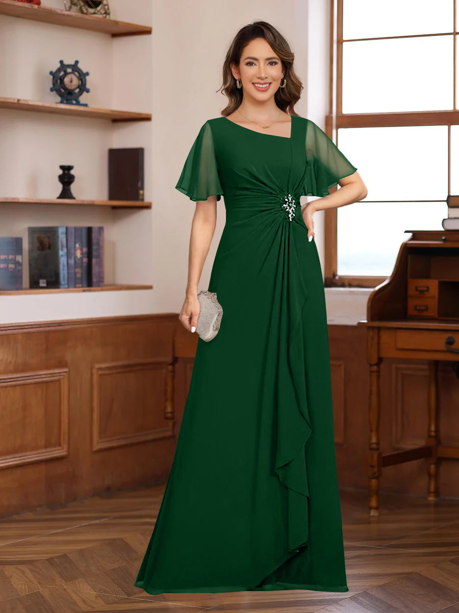 A-Line/Princess V-Neck Short Sleeves Chiffon Mother of the Bride & Groom Dresses with Appliques & Ruffles - 画像 (12)