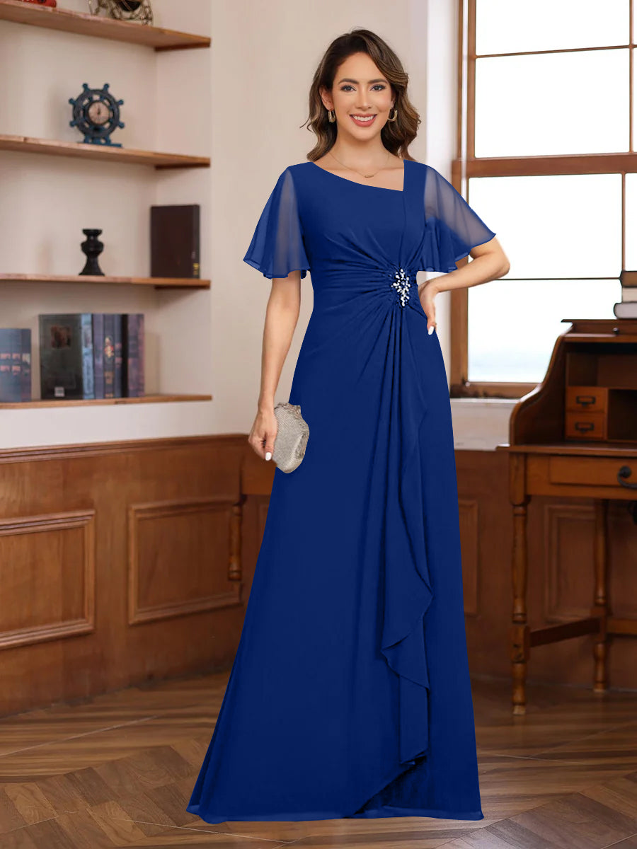 A-Line/Princess V-Neck Short Sleeves Chiffon Mother of the Bride & Groom Dresses with Appliques & Ruffles - 画像 (13)