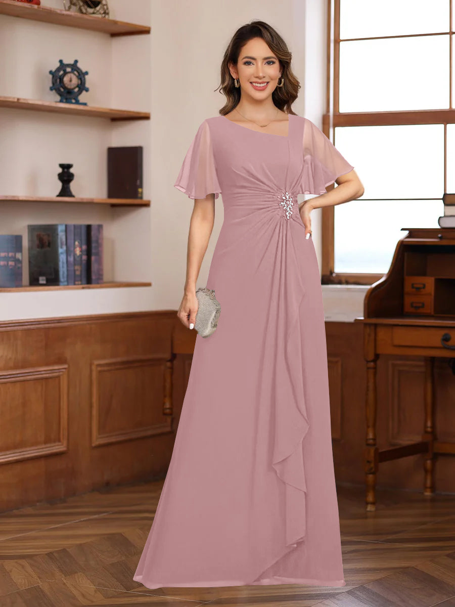 A-Line/Princess V-Neck Short Sleeves Chiffon Mother of the Bride & Groom Dresses with Appliques & Ruffles - 画像 (27)