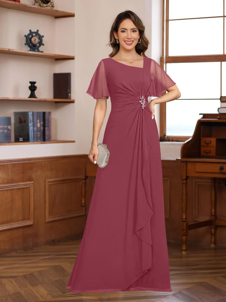 A-Line/Princess V-Neck Short Sleeves Chiffon Mother of the Bride & Groom Dresses with Appliques & Ruffles - 画像 (29)