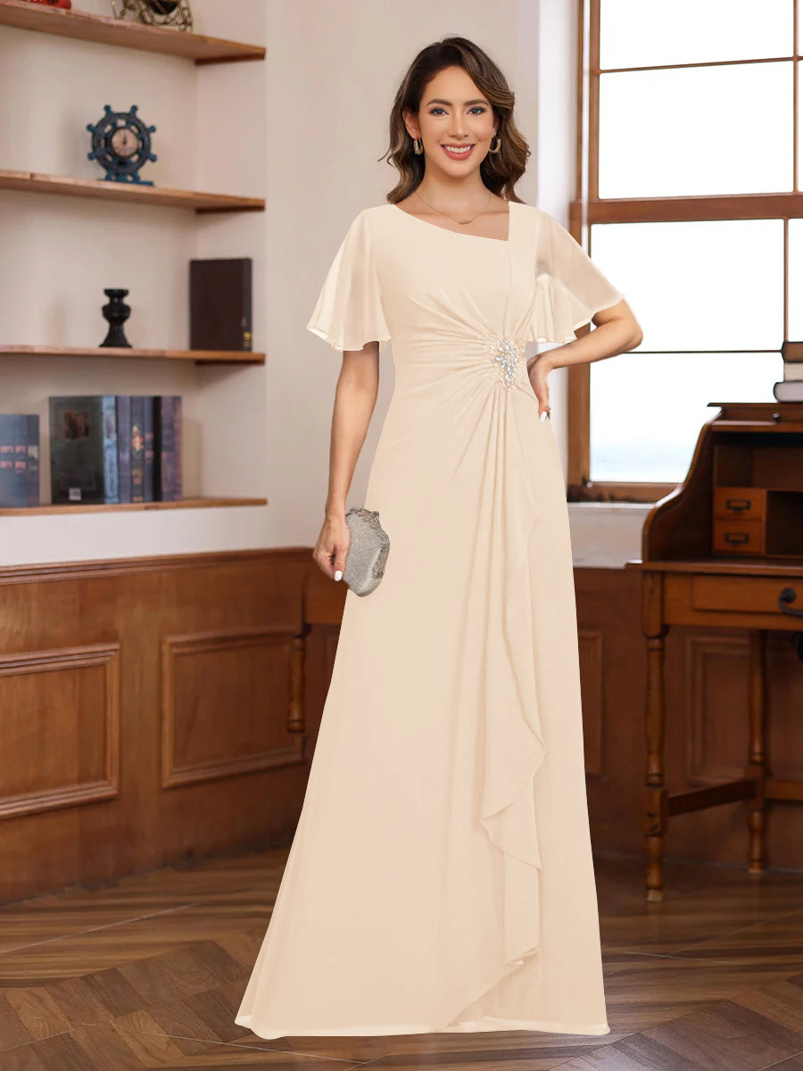 A-Line/Princess V-Neck Short Sleeves Chiffon Mother of the Bride & Groom Dresses with Appliques & Ruffles - 画像 (34)