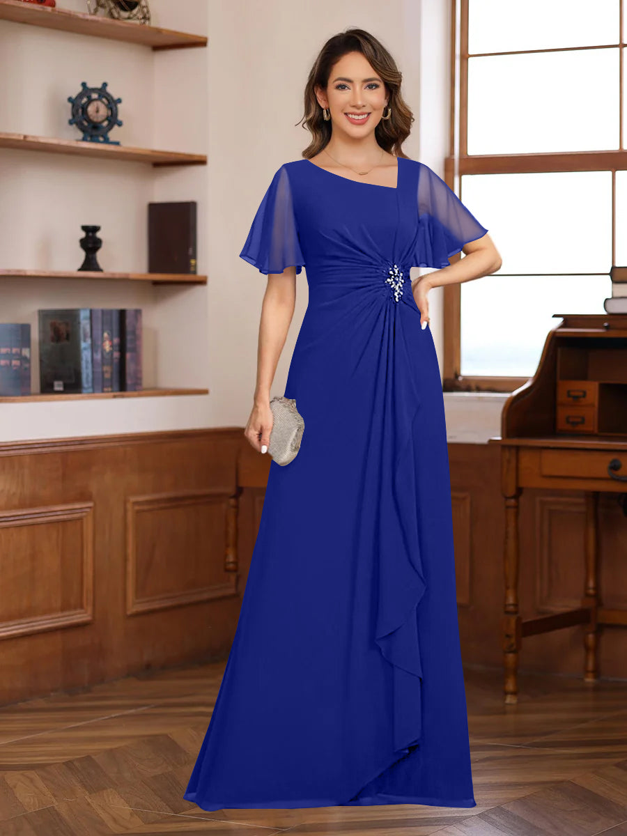 A-Line/Princess V-Neck Short Sleeves Chiffon Mother of the Bride & Groom Dresses with Appliques & Ruffles - 画像 (40)