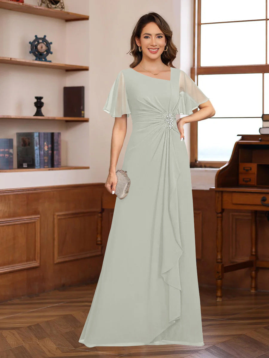 A-Line/Princess V-Neck Short Sleeves Chiffon Mother of the Bride & Groom Dresses with Appliques & Ruffles - 画像 (42)
