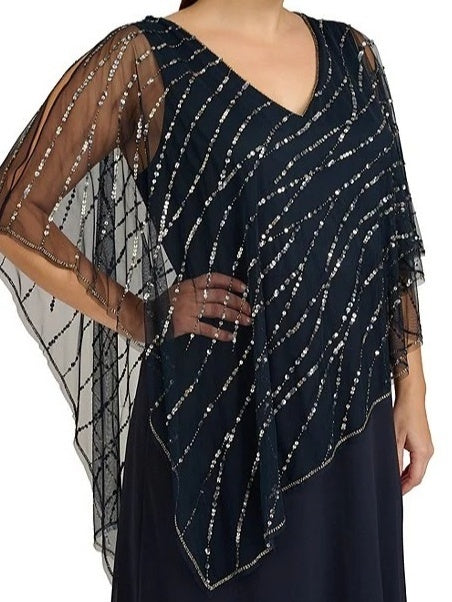 A-Line/Princess V-Neck Half Sleeves Ankle-Length Plus Size Mother of the Bride Dresses with Asymmetrical Cape Popover - 이미지 3