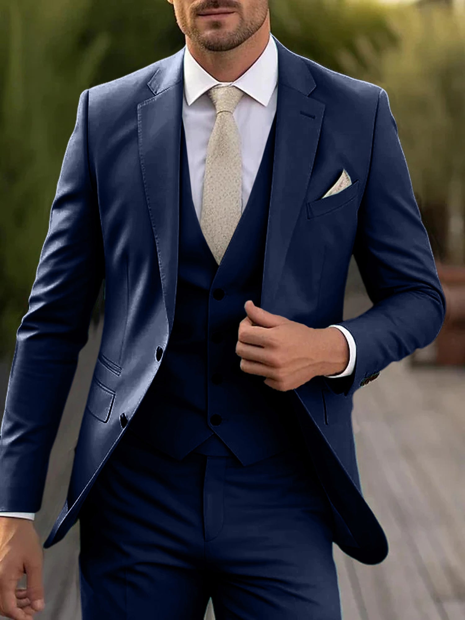 Men's Tailored Fit Single Breasted Two-buttons 3 Pieces Wedding Suits - Image 9