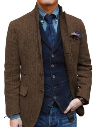 Men's Retro Vintage Regular Plus Size Two-buttons Sport Tweed Blazer