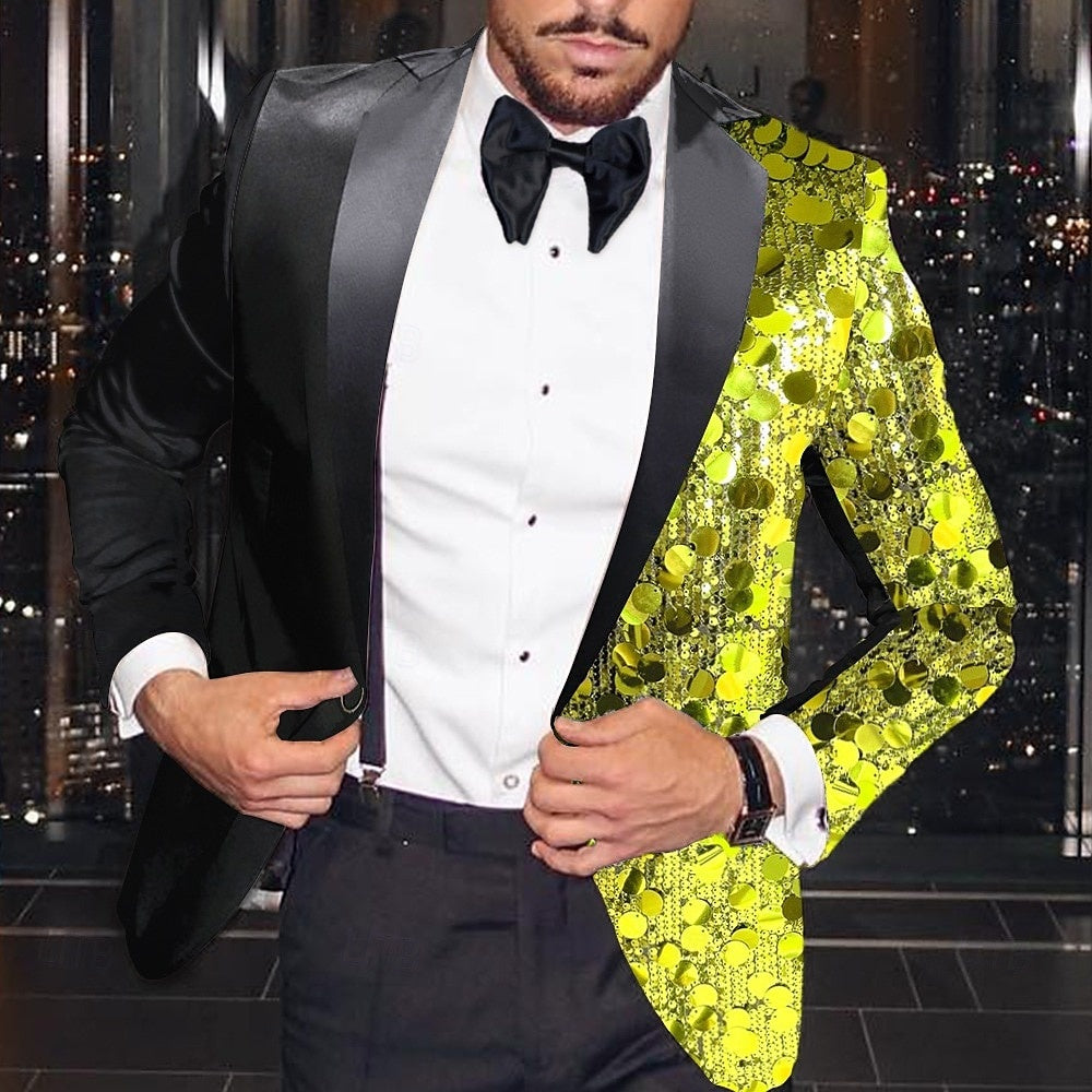 Men's Party Regular Tailored Fit Single Breasted One-button Sequin Disco Blazer Jacket - 画像 (4)