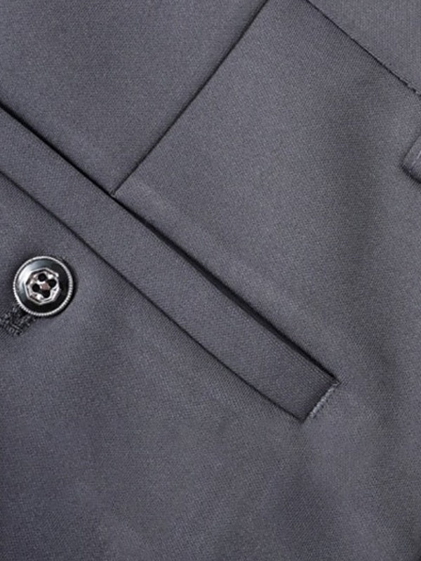 Black Gray Men's Thick Long Solid Color High Elasticity Standard Fit Warm Pants - 画像 (4)