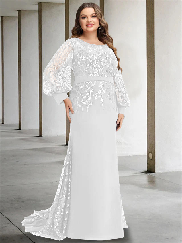 Mermaid/Trumpet Scoop Neck Long Sleeves Floor-Length Plus Size Mother of the Bride Dresses with Sequins - 画像 (52)