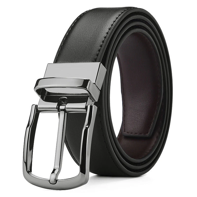 Men's Black PU Leather Pin Buckle Swivel Modern Business Wear Belt - 画像 (2)