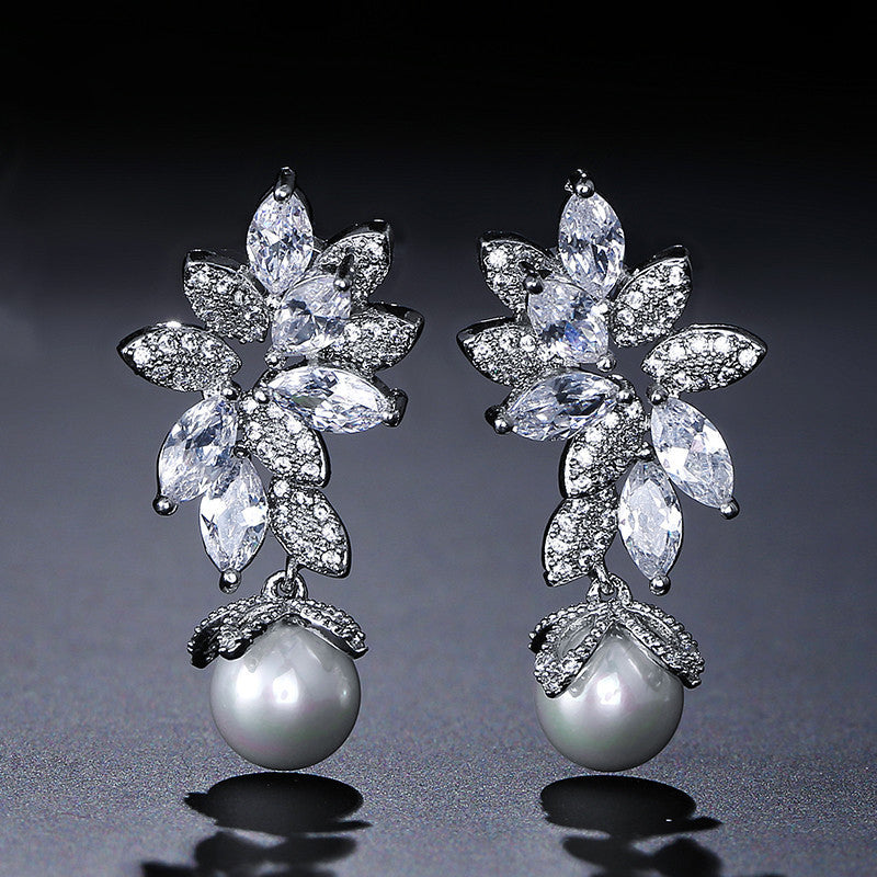 Elegant Pearl/Rhinestone Drop Earrings - 이미지 4