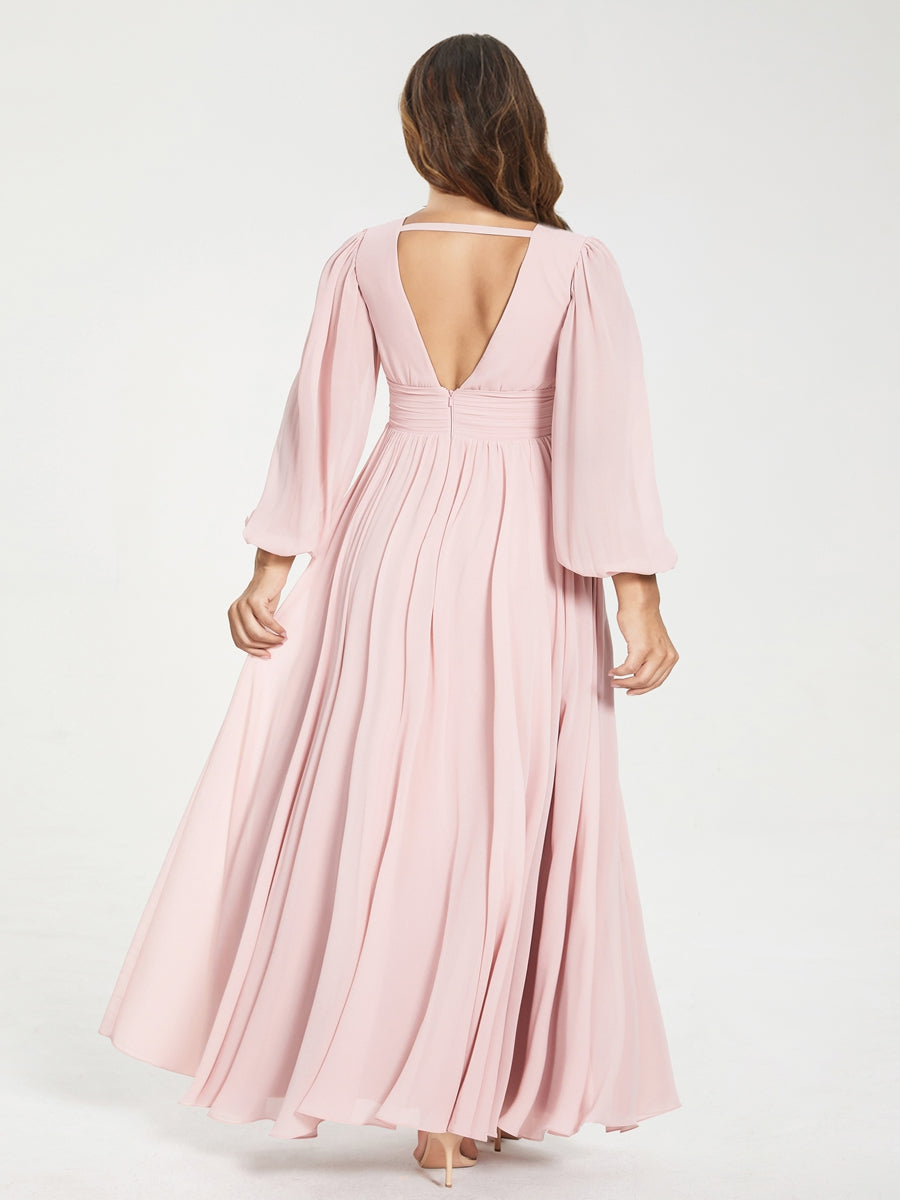 A-Line/Princess V-Neck Long Sleeves Split Side With Pockets Plus Size Bridesmaid Dresses - 画像 (2)