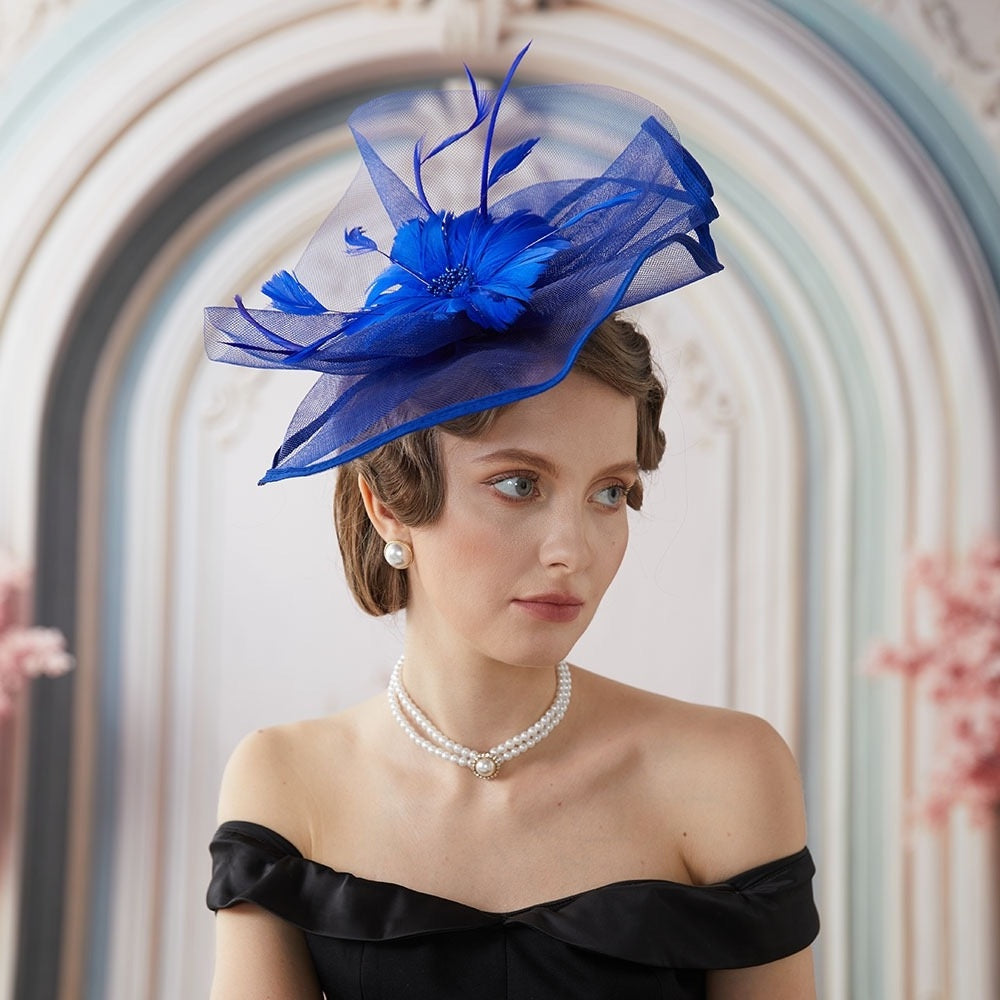 Mesh Fascinators Headband Flower Feather Vintage Tea Party Hat - Image 4