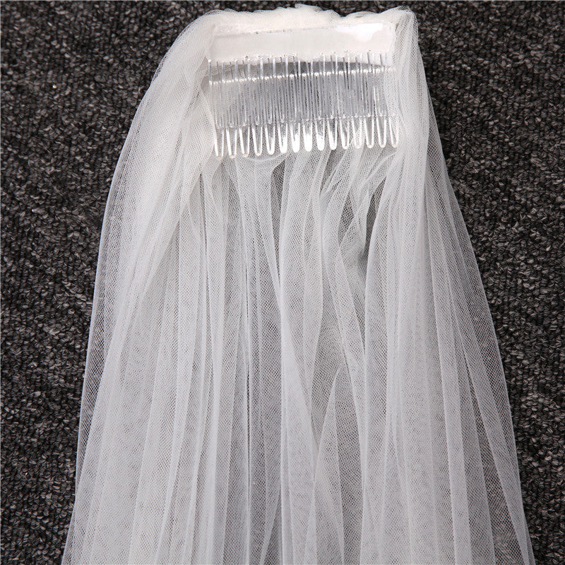 One-tier Long Lace Wedding Veil with Appliques - Image 5