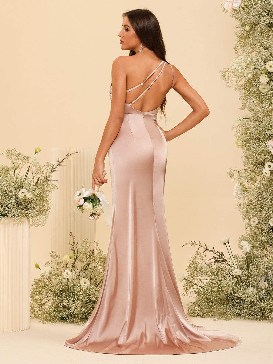 Sheath/Column One-Shoulder Long Formal Dresses with Split Side & Ruched - Image 9