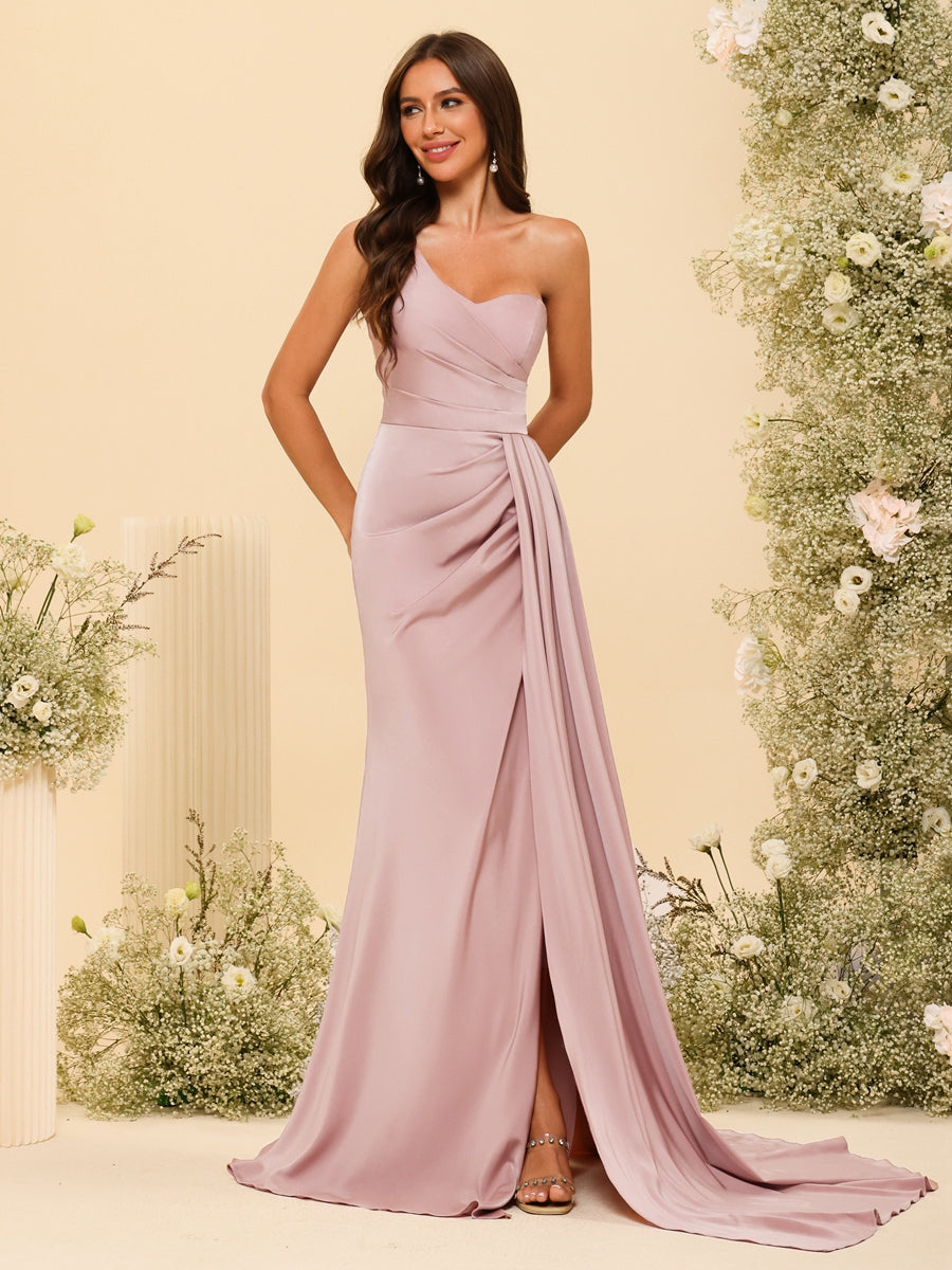Sheath/Column One-Shoulder Sweetheart Long Formal Dresses with Split Side - 画像 (3)