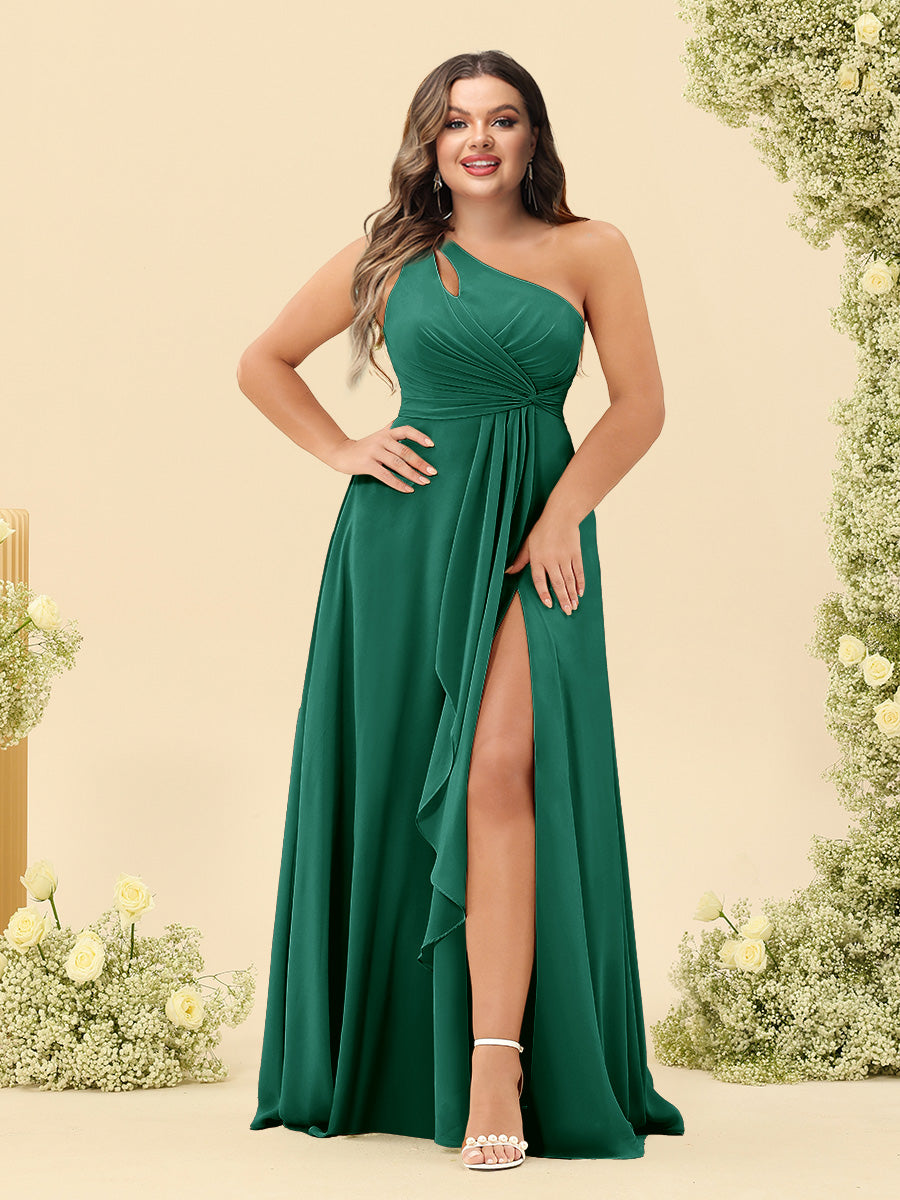 A-Line/Princess One-Shoulder Long Bridesmaid Plus Size Dresses with Split Side - Image 12