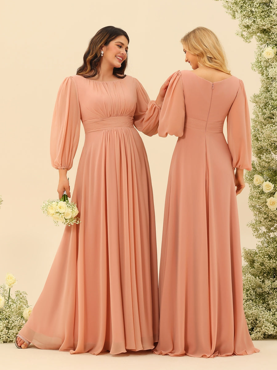 A-Line/Princess Floor-Length Long Sleeves Bridesmaid Dresses With Sash - Image 7