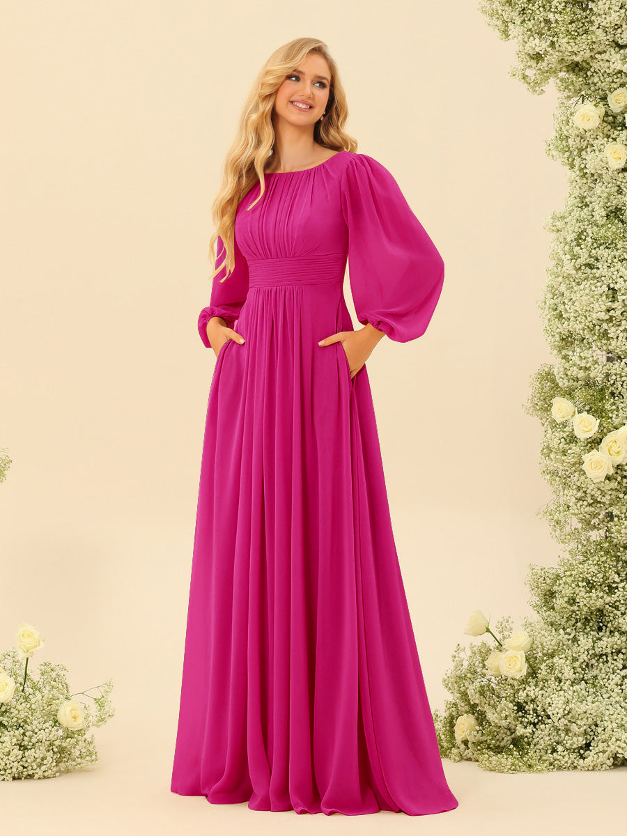 A-Line/Princess Floor-Length Long Sleeves Bridesmaid Dresses With Sash - Image 41