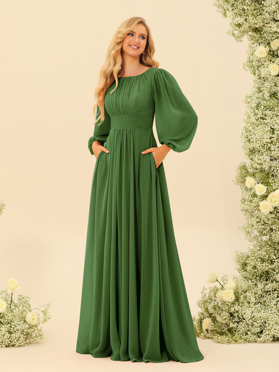 A-Line/Princess Floor-Length Long Sleeves Bridesmaid Dresses With Sash - Image 65