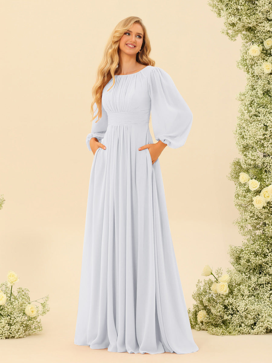 A-Line/Princess Floor-Length Long Sleeves Bridesmaid Dresses With Sash - Image 18