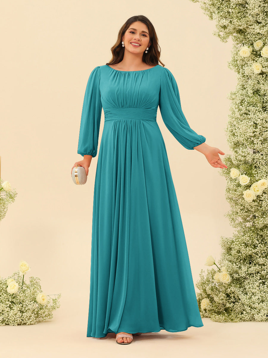 A-Line/Princess Floor-Length Long Sleeves Plus Size Bridesmaid Dresses With Sash - Image 5