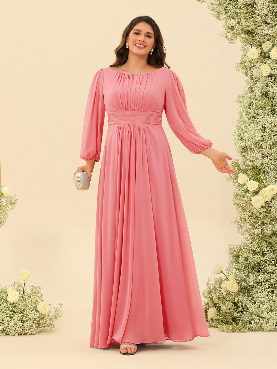 A-Line/Princess Floor-Length Long Sleeves Plus Size Bridesmaid Dresses With Sash - Image 13