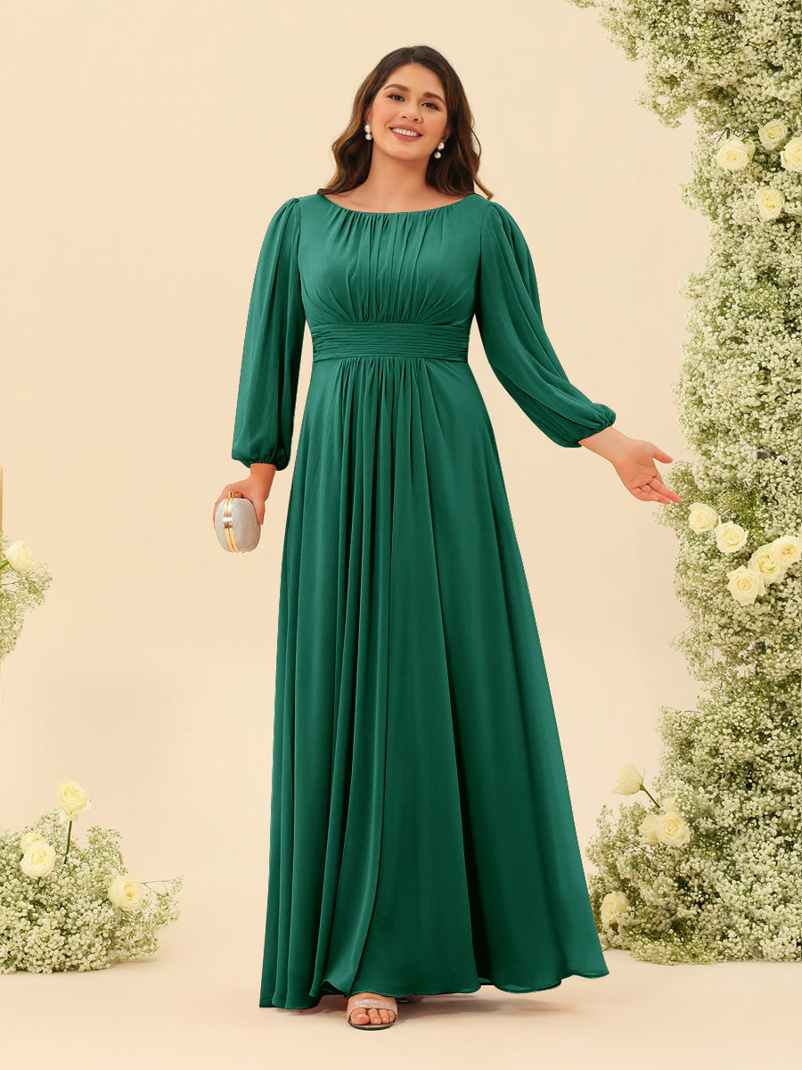 A-Line/Princess Floor-Length Long Sleeves Plus Size Bridesmaid Dresses With Sash - Image 14
