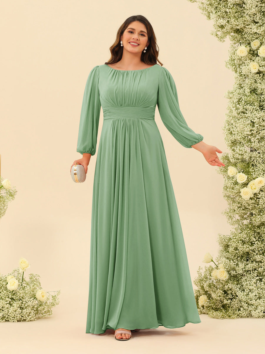 A-Line/Princess Floor-Length Long Sleeves Plus Size Bridesmaid Dresses With Sash - Image 20