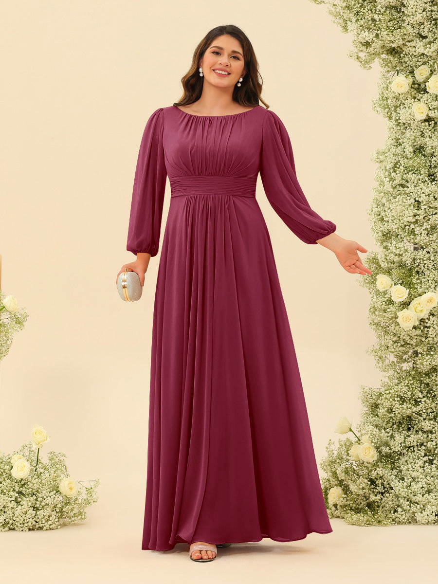 A-Line/Princess Floor-Length Long Sleeves Plus Size Bridesmaid Dresses With Sash - Image 33