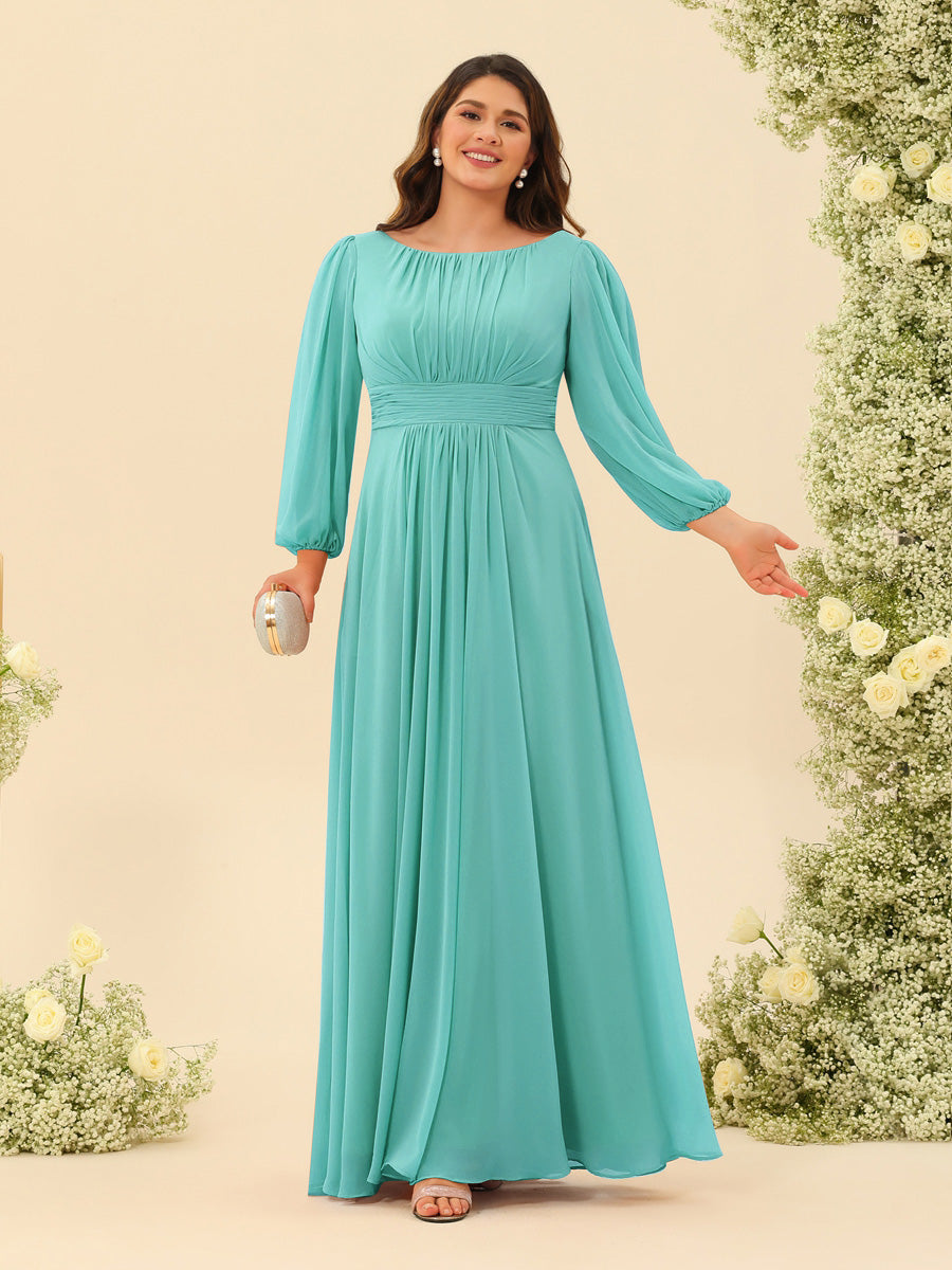 A-Line/Princess Floor-Length Long Sleeves Plus Size Bridesmaid Dresses With Sash - Image 65