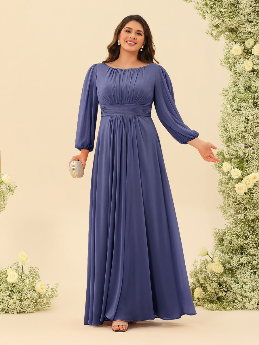 A-Line/Princess Floor-Length Long Sleeves Plus Size Bridesmaid Dresses With Sash - Image 67