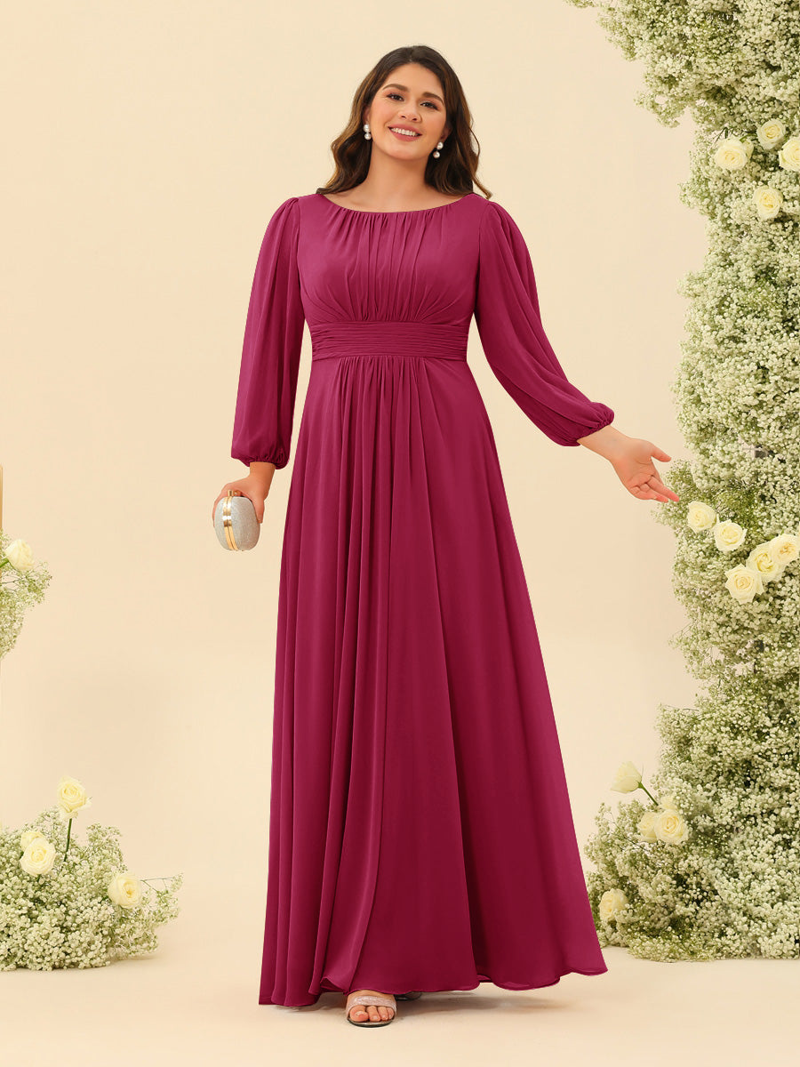 A-Line/Princess Floor-Length Long Sleeves Plus Size Bridesmaid Dresses With Sash - Image 72