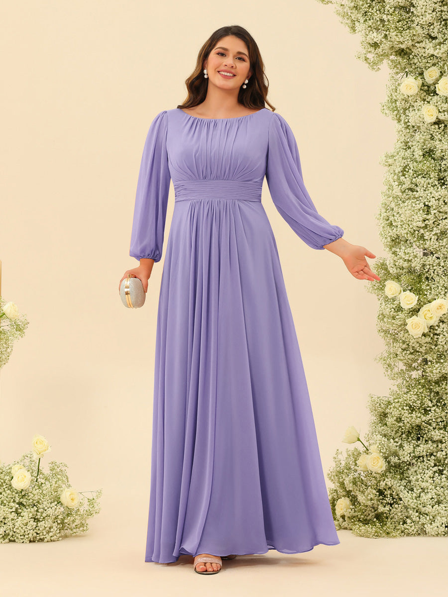 A-Line/Princess Floor-Length Long Sleeves Plus Size Bridesmaid Dresses With Sash - Image 73