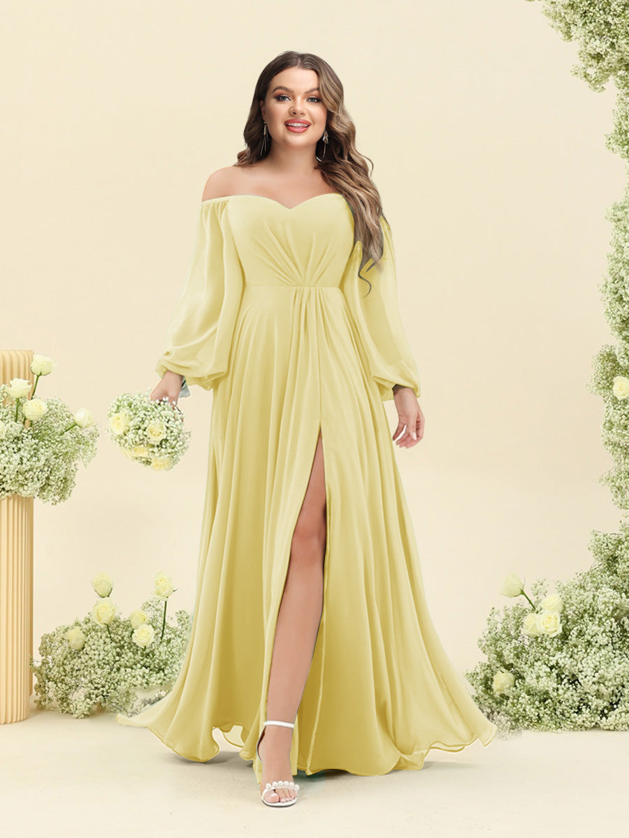 A-Line/Princess Sweetheart Floor-Length Long Plus Size Bridesmaid Dresses with Split Side & Ruffles - 画像 (9)