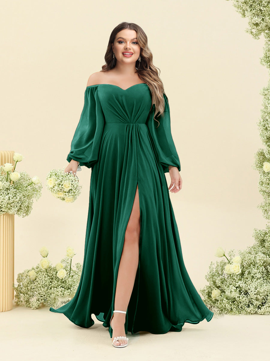 A-Line/Princess Sweetheart Floor-Length Long Plus Size Bridesmaid Dresses with Split Side & Ruffles - 画像 (12)