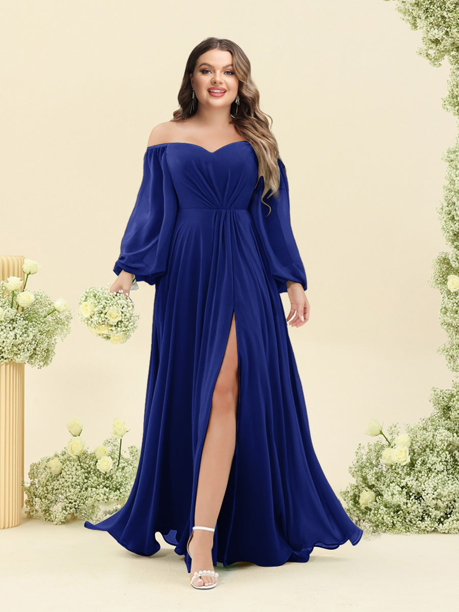 A-Line/Princess Sweetheart Floor-Length Long Plus Size Bridesmaid Dresses with Split Side & Ruffles - 画像 (13)