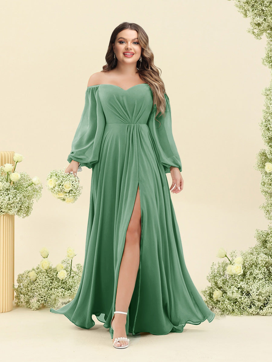 A-Line/Princess Sweetheart Floor-Length Long Plus Size Bridesmaid Dresses with Split Side & Ruffles - 画像 (20)