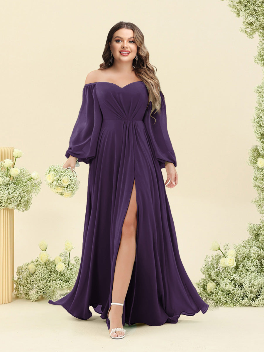 A-Line/Princess Sweetheart Floor-Length Long Plus Size Bridesmaid Dresses with Split Side & Ruffles - 画像 (24)