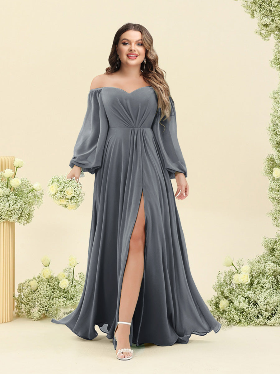 A-Line/Princess Sweetheart Floor-Length Long Plus Size Bridesmaid Dresses with Split Side & Ruffles - 画像 (25)
