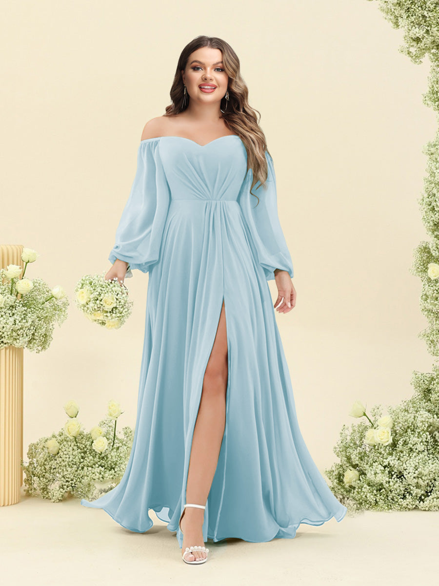 A-Line/Princess Sweetheart Floor-Length Long Plus Size Bridesmaid Dresses with Split Side & Ruffles - 画像 (30)
