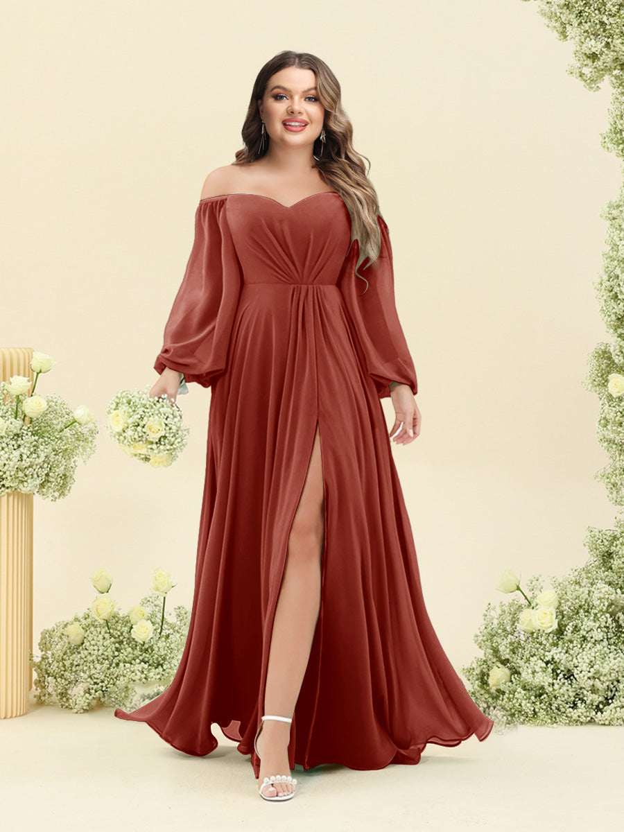 A-Line/Princess Sweetheart Floor-Length Long Plus Size Bridesmaid Dresses with Split Side & Ruffles - 画像 (57)