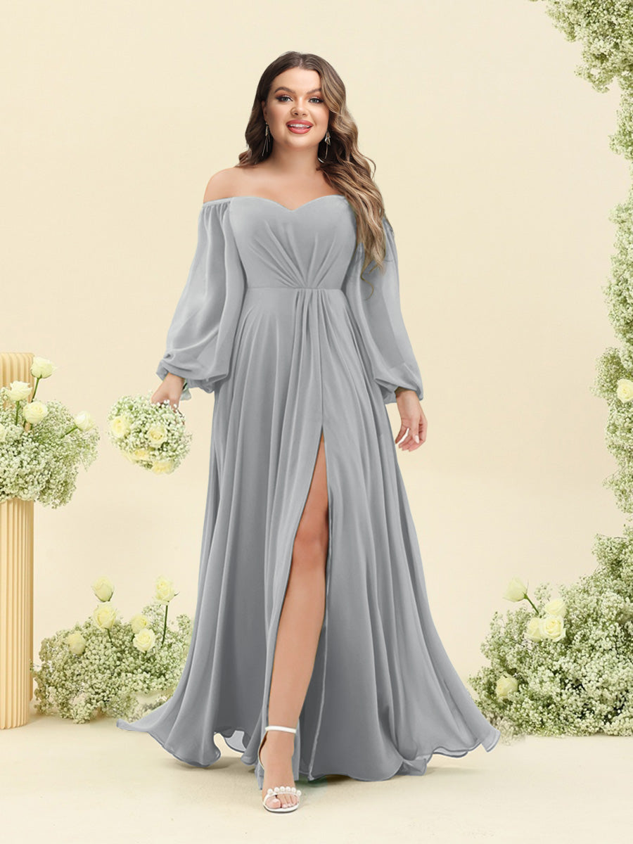 A-Line/Princess Sweetheart Floor-Length Long Plus Size Bridesmaid Dresses with Split Side & Ruffles - 画像 (60)