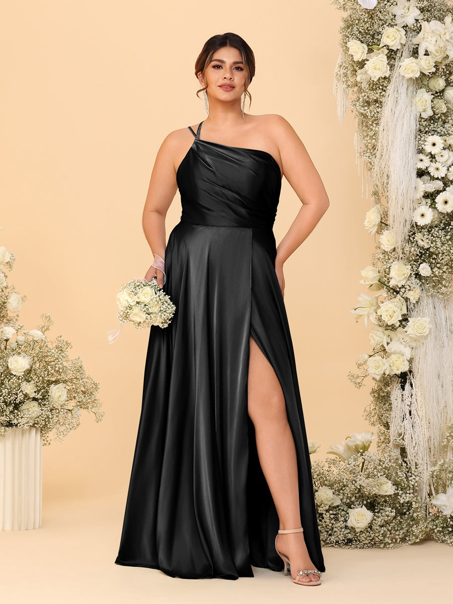 A-Line/Princess Spaghetti Straps Sleeveless Plus Size Bridesmaid Dresses With Split Side - 이미지 3