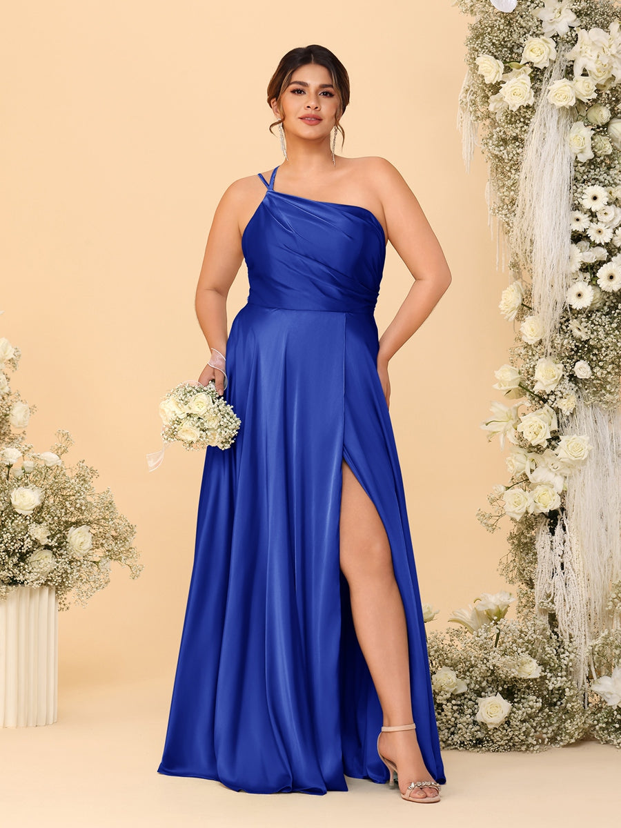 A-Line/Princess Spaghetti Straps Sleeveless Plus Size Bridesmaid Dresses With Split Side - 이미지 50