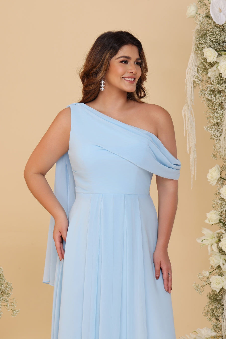 A-Line/Princess One-Shoulder Floor-Length Plus Size Bridesmaid Dresses With Watteau Train - 画像 (6)