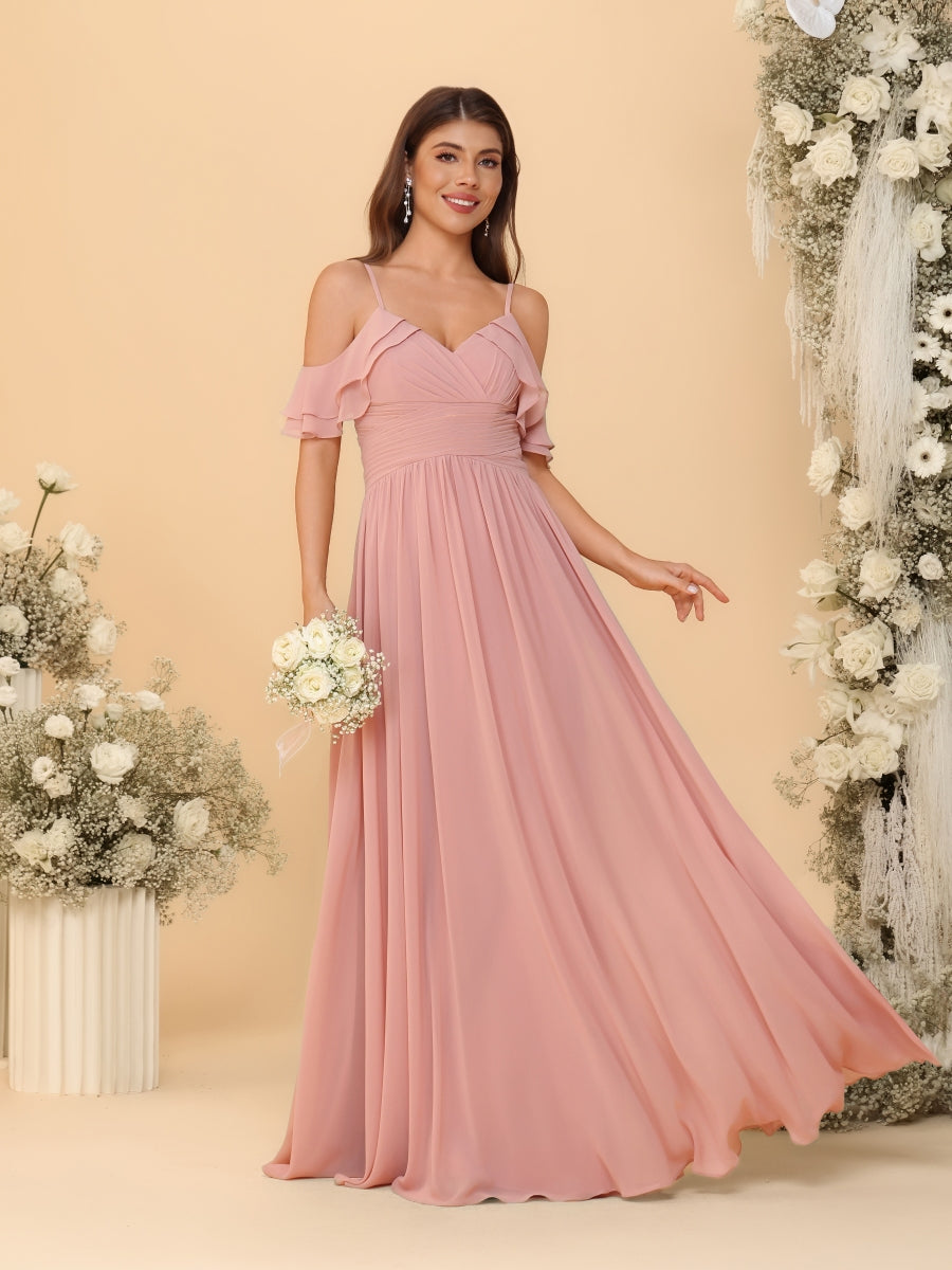 A-Line/Princess V-Neck Spaghetti Straps Chiffon Ruched Bridesmaid Dresses - 이미지 7